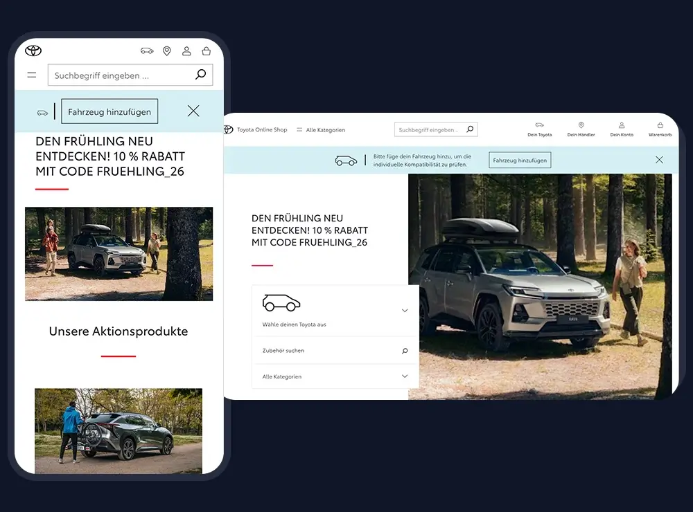 Toyota Deutschland Shopware Shop Vorschau - Desktop und Mobile Ansicht des Shopware B2B-Händlerportals